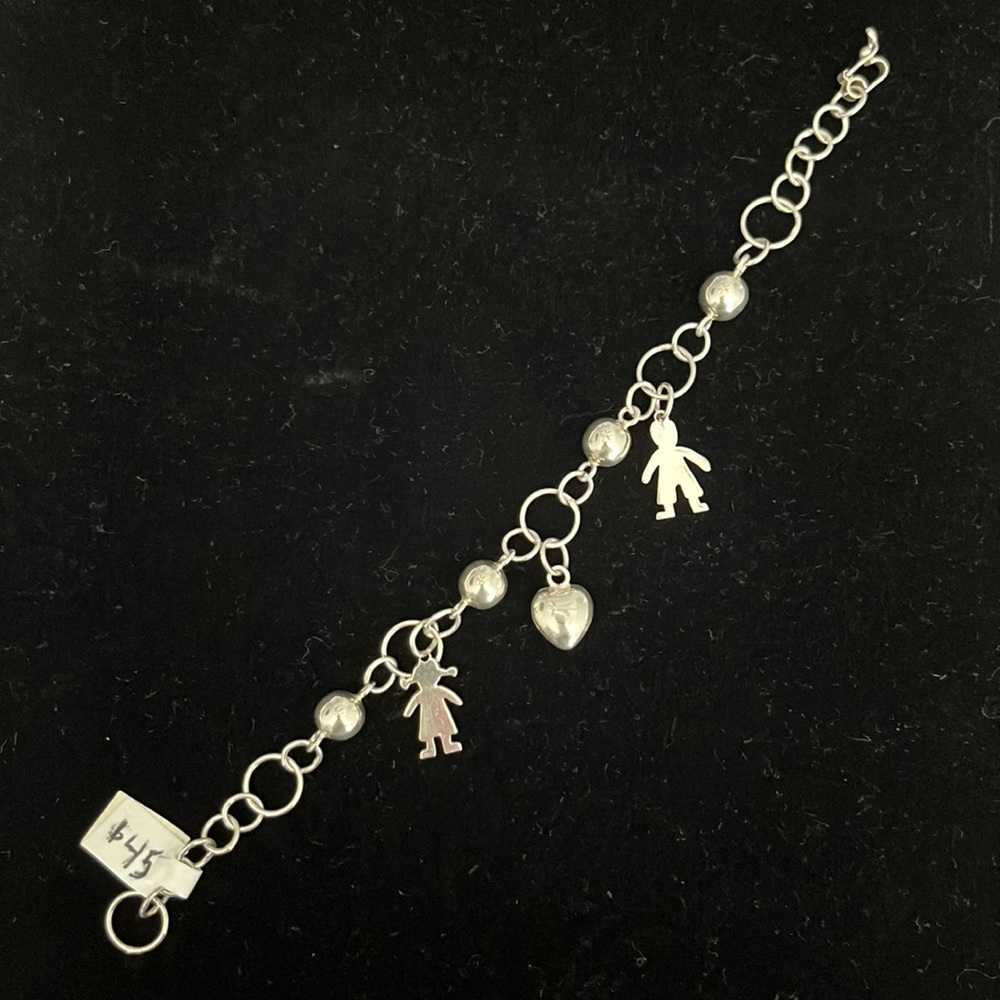 Adorable 🥰 Charm Bracelet with Boy, Girl, & Heart.  950 Sterling Silver.